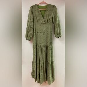 Sage green eyelet 3/4 sleeve maxi dress S